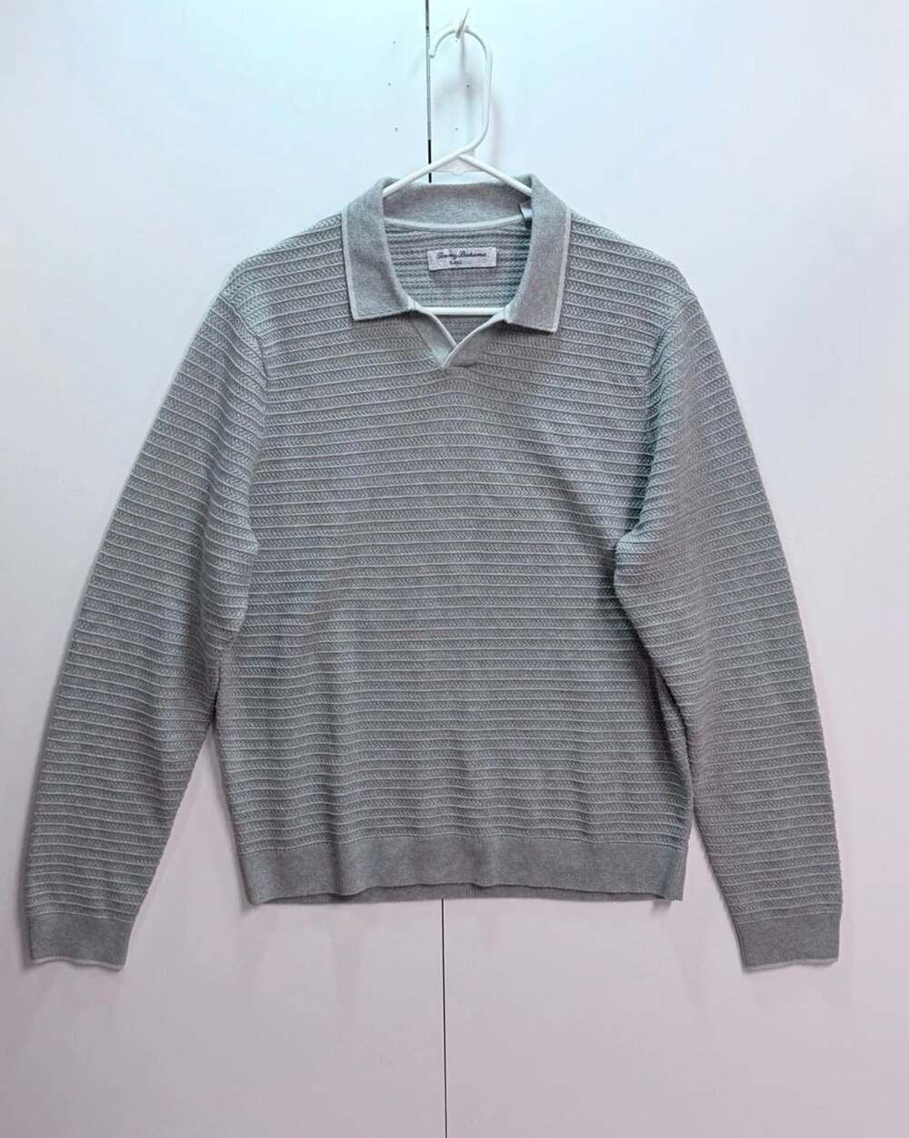 Tommy Bahama IslandZone Coolmax Textured Knit Long Sleeve Polo Sweater Gray S